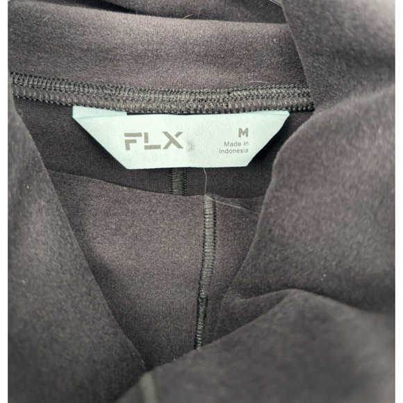 FLX Cropped Microfleece Top Raglan Sleeve Black Thumbholes Stretch Lounge Medium - Picture 8 of 8